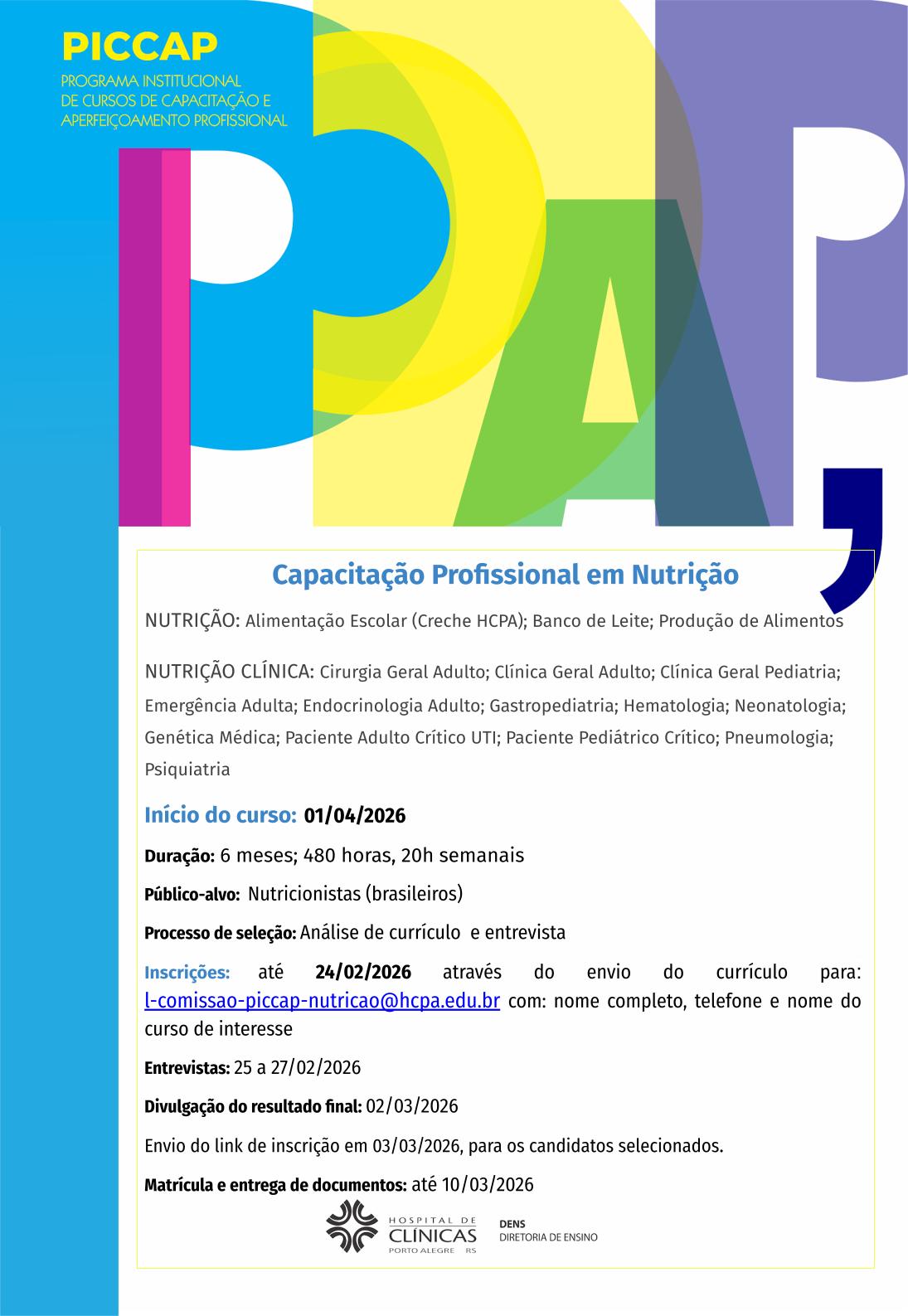 processo de selecao nutricao cartaz piccap 2026.1